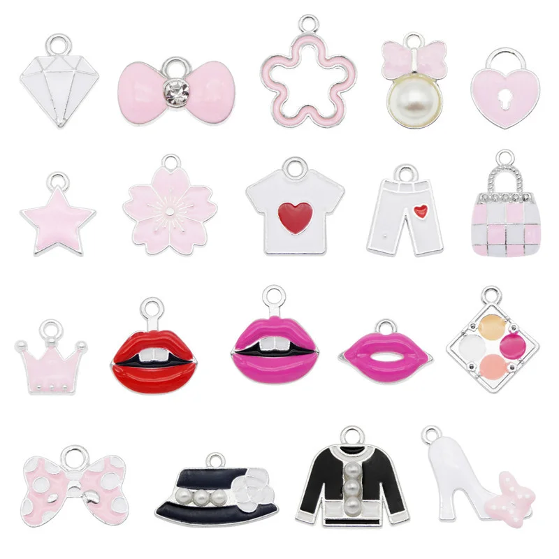 

Julie Wang 6/15PCS Enamel Charms Mixed Clothes Lip Bowkont Heart Star Silver Color Tone Pendants Alloy Jewelry Making Accessory