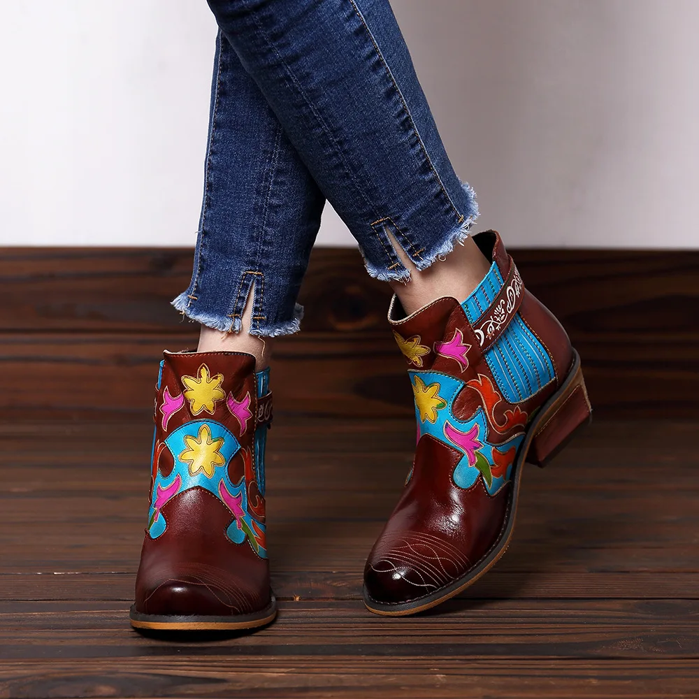 Западная пастушка ботинки женская обувь ботильоны из натуральной кожи в стиле