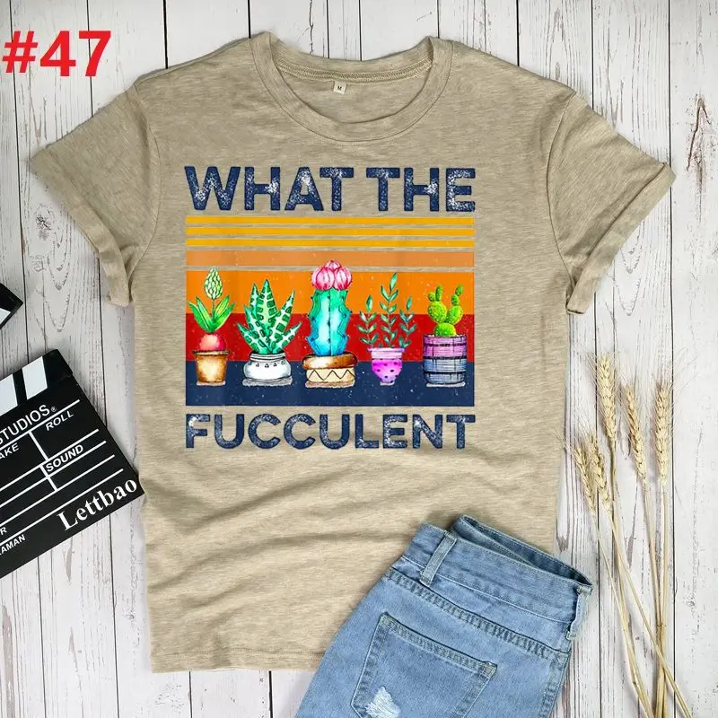 

What The Fucculent Cactus Women Print Clothing Lady Short Sleeve Casual 90s Cartoon Fashion Clothes Print Tee Top Female Graphic