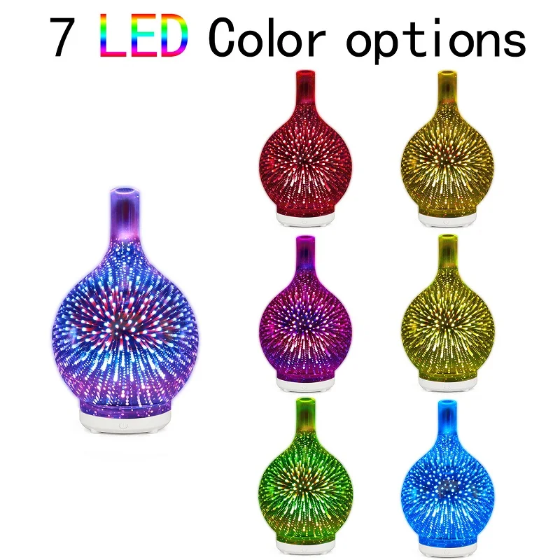 

100ML small bowling aromatherapy machine humidifier 3d colorful aromatherapy night light glass home ultrasonic fireworks 5v