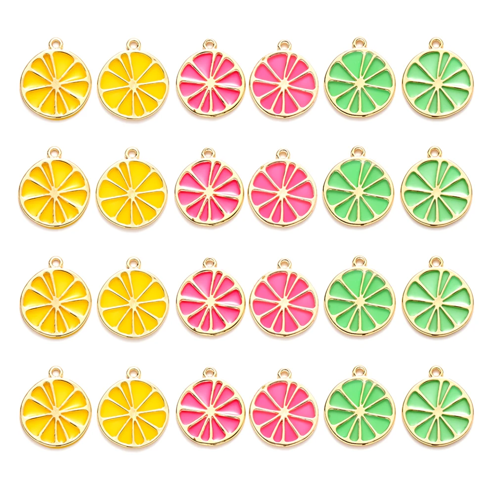 

10Pcs Fruit Alloy Pendants Lemon Slices Charms For Key Chain Earrings Jewelry DIY Making 26.5x23x1.6mm, Hole: 2mm