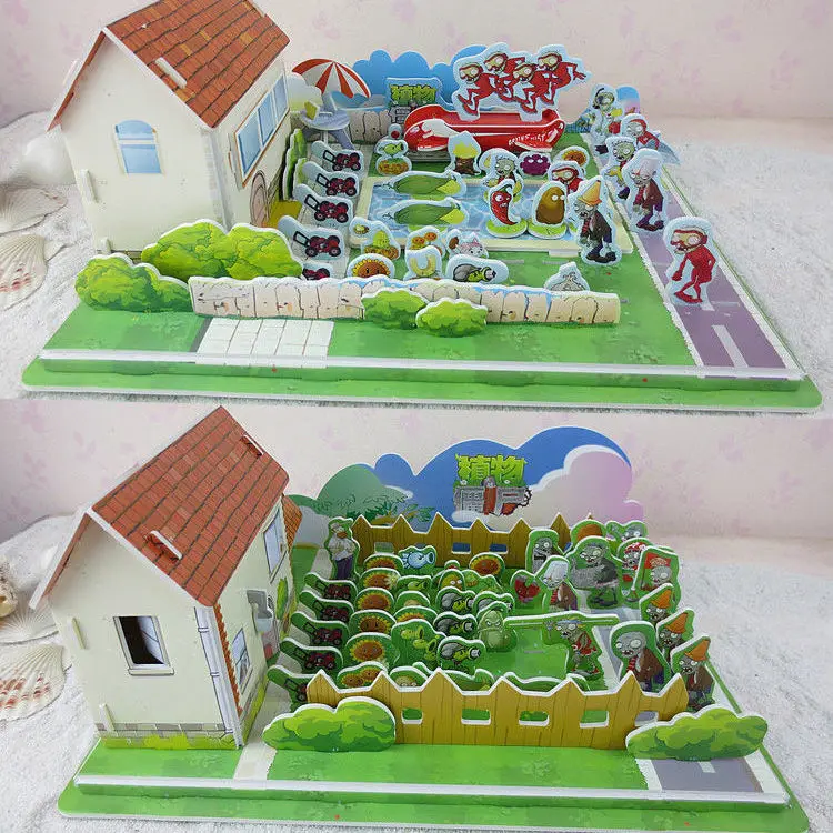 Plants Vs Zombies-rompecabezas creativo de dibujos animados, rompecabezas tridimensional de espuma de papel, modelo de montaje, juguetes educativos para ni&ntilde;os-5