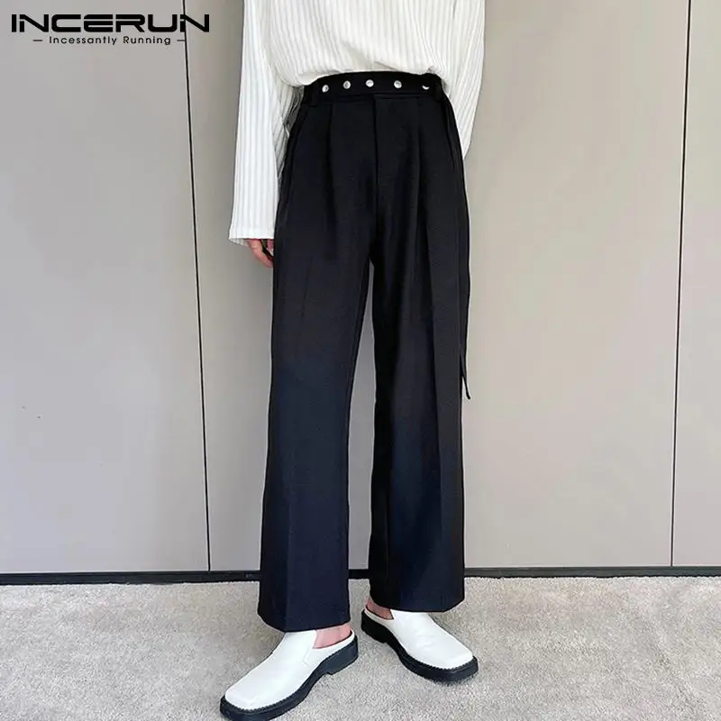 

Mens Fashion Solid Color Pantalones Hot Sale Fall Straight Pants Streamer Design Leisure Streetwear Trousers S-5XL 2021 INCERUN