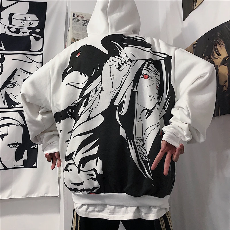 

Autumn And Winter New Ins Sweatshirt Anime Dark Series Itachi The Sharingan Printing Fleece Harajuku Hoodies Women Streetwear