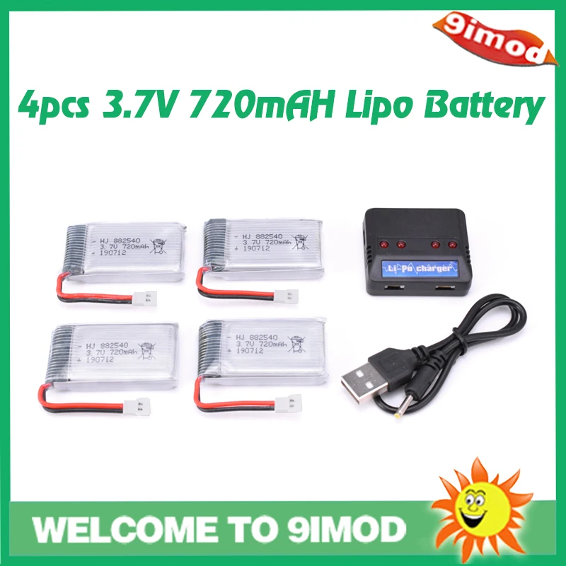 4pcs and Charger 4/5/6 шт. 3,7 V 720mAh литий-полимерный Батарея с Зарядное устройство 802540 для Syma X5C X5SC Skytech M68 MJX X705C яде A8 A9 Feiyue 328 радиоуправляемая модель - Цвет: 4pcs and Charger