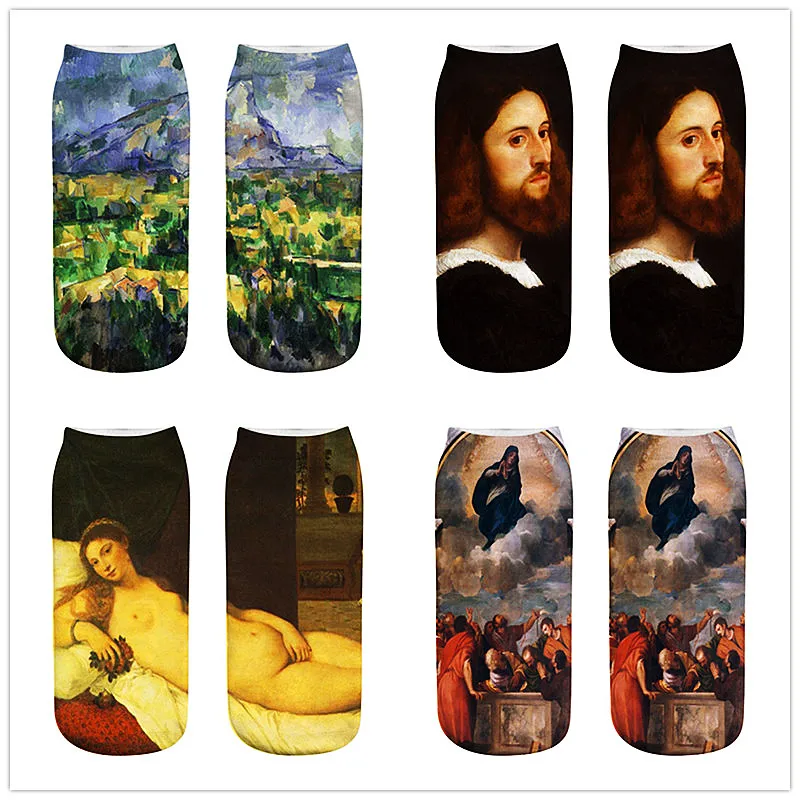 Носки женские с 3D-принтом дышащие низкие до щиколотки рисунком подсолнуха звезд