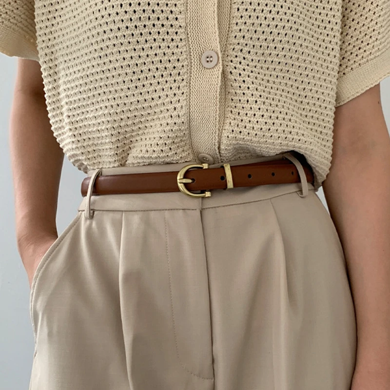 

Тонкий ремень с пряжкой золотистого цвета для женщин, женские модные пояса из искусственной кожи, повседневные Черные Коричневые джинсы, же...