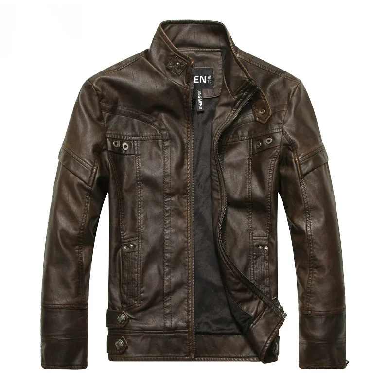 

Brand 2020 Spring Autumn Motorcycle Leather Jacket Men Casual Slim Fit mens Leather Jackets Stand Collar Bomber Jacket Plus Size