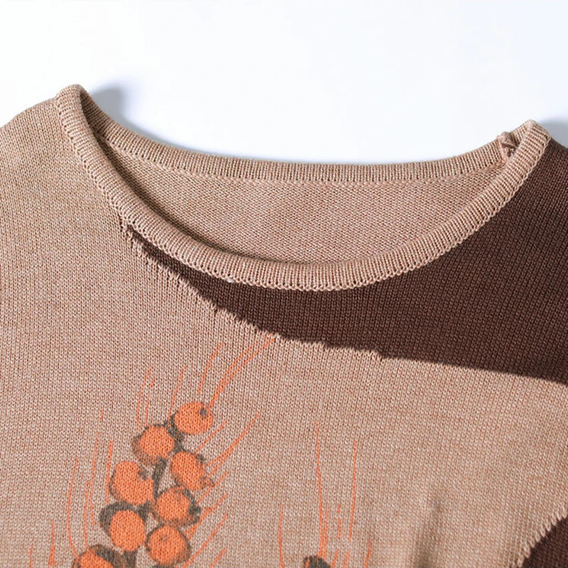 

NINI WONDERLAND Spring Autumn Print Pullover Sweater 2021 Women Loose Knit Sweaters Female Long Sleeve Printing Vintage Tops