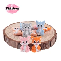 fkisbox 10pc cartoon fox beads silicone baby teether bpa free infant chewable teething pacifier soothing chain accessories cat
