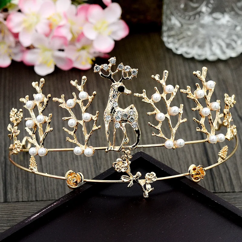 Корона для волос с оленем золотая корона принцессы вечерние украшения на день