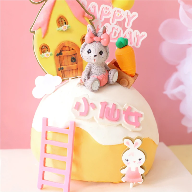 Игрушечный домик с бантом тележка Топпер для кроличьего торта украшения
