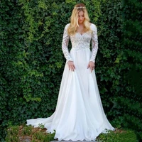 a line boho wedding dress v neck long sleeves lace appliques bride dress wedding gowns 2020 custom made vestidos de novia