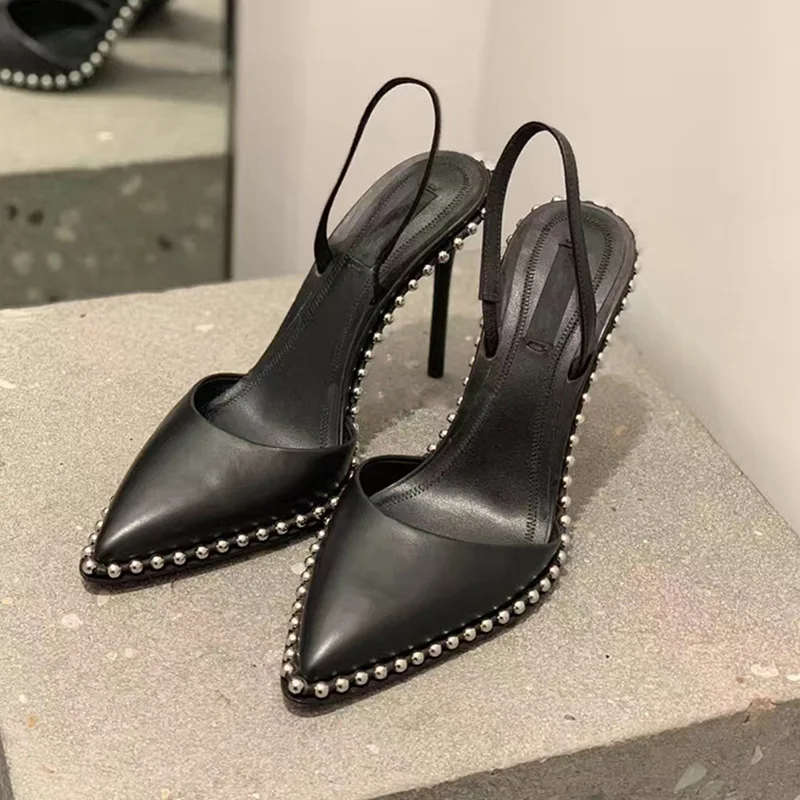 

Туфли женские Baotou, босоножки со стальными заклепками и острым носком, пикантные открытые туфли на тонком высоком каблуке, 2020