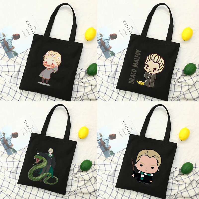 

Draco Malfoy Tote Bag Shopping Bags Groceries Anime Briefcase Designer Handbags Shoping Canvas Fabric Shoulder Shopper bags