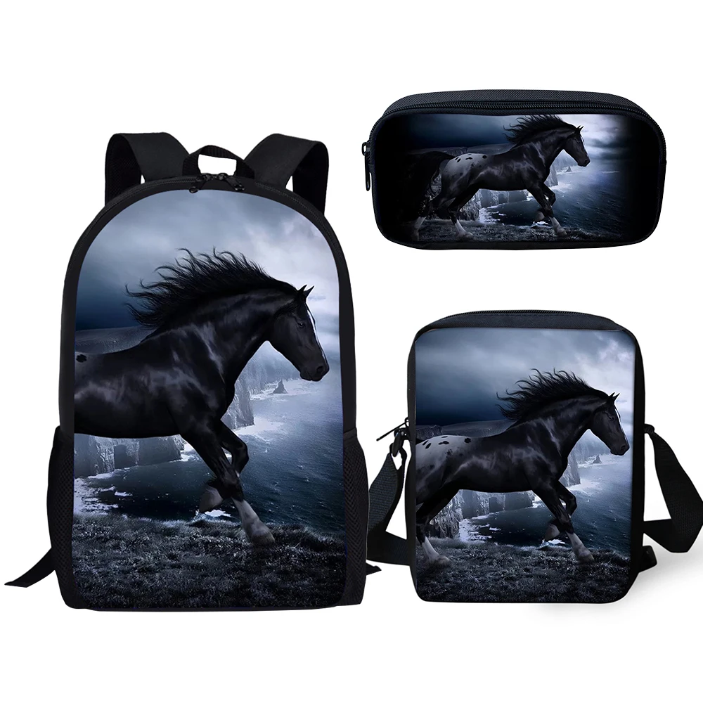 HaoYun Fashion Children's Backpack Cartoon Unicorn Horse Pattern Kids School Bags 3PCs Set Students Backpack/Flaps Bag/Pen Bags