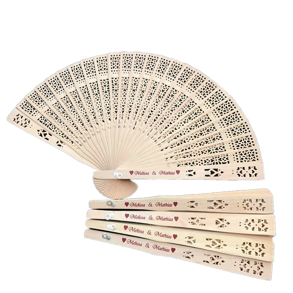 30PCS Personalized Wood Fan With Customized Bride & Groom's Name and Date Wedding Birthday Baptism Souvenir Gift Party Favor