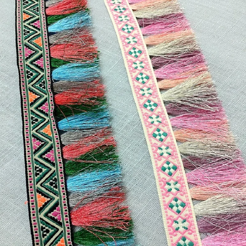 

1 Yard Ethnic Style Jacquard Mixed-Color Ribbon Fringed Lace Garment Accessories
