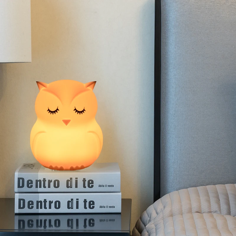 

Touch Sensor 9 Colors Owl LED Night Light Battery Powered Bedroom Bedside Cartoon Silicone Bird Lamp for Children Kids Baby Gift