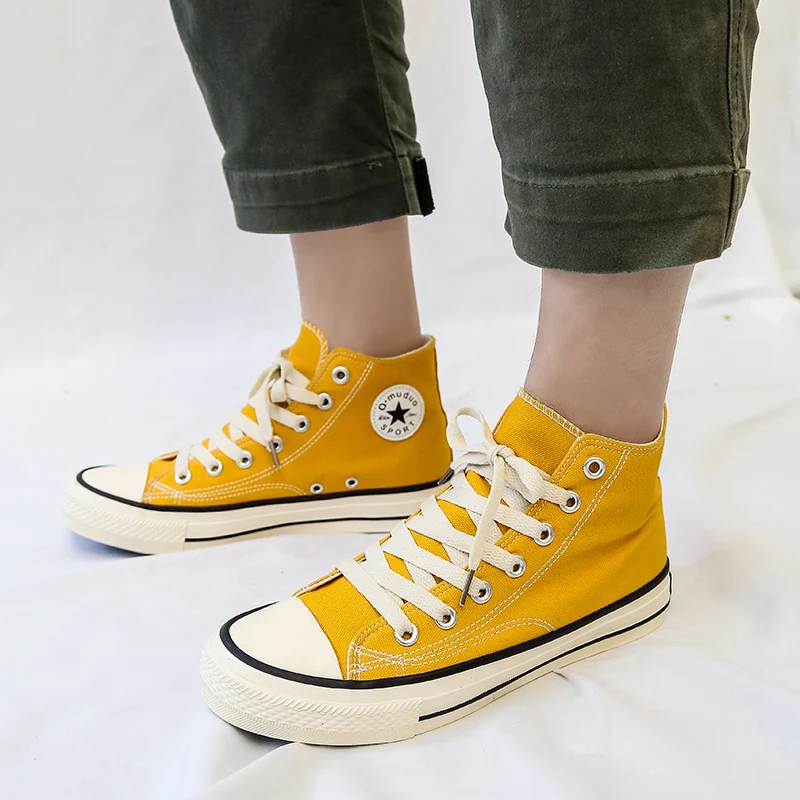 yellow Классические кроссовки; Мужская обувь; высокие мужские повседневные кроссовки в классическом стиле; Прочная парусиновая обувь; цвет черный, белый, синий, оранжевый - Цвет: yellow