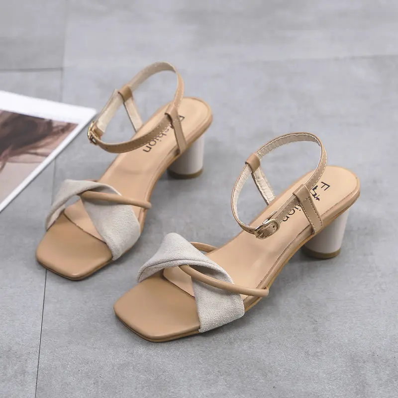 

Comfort Shoes for Women Female Sandal All-Match 2021 Summer Clear Heels Open Toe Buckle Girls Fashion Retro Peep High Block Mult