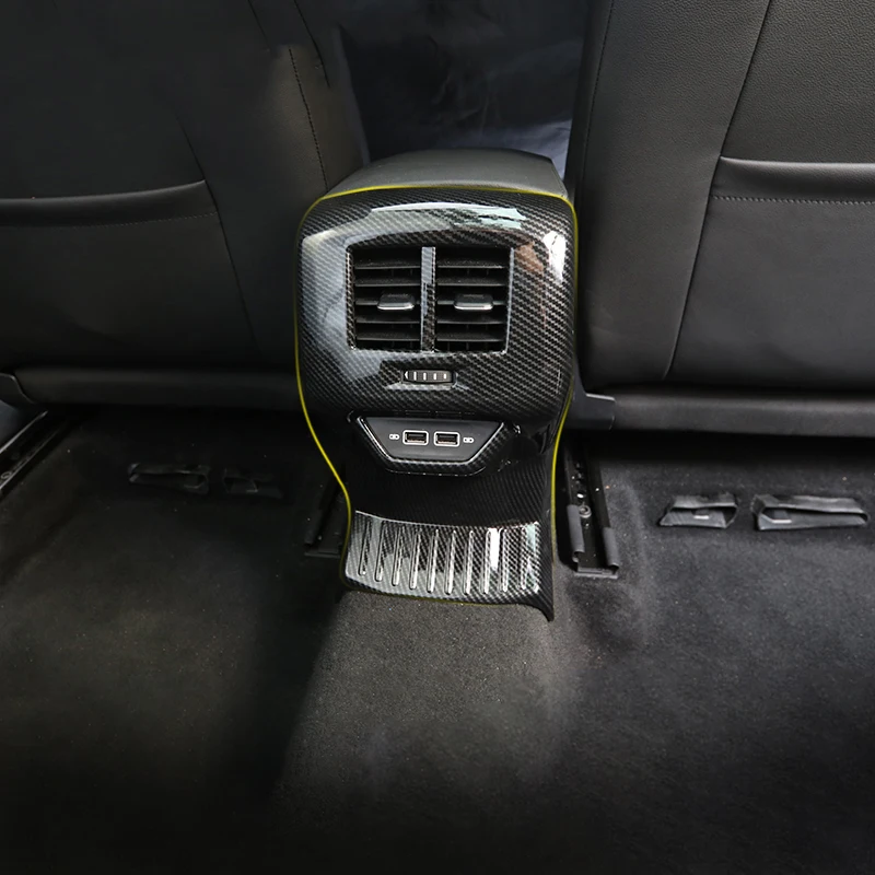 

Car Carbon fiber Rear Air Conditioning Vent Outlet Protective Trim Cover Sticker For Volkswagen VW T-ROC 2017 2018 Car Styling