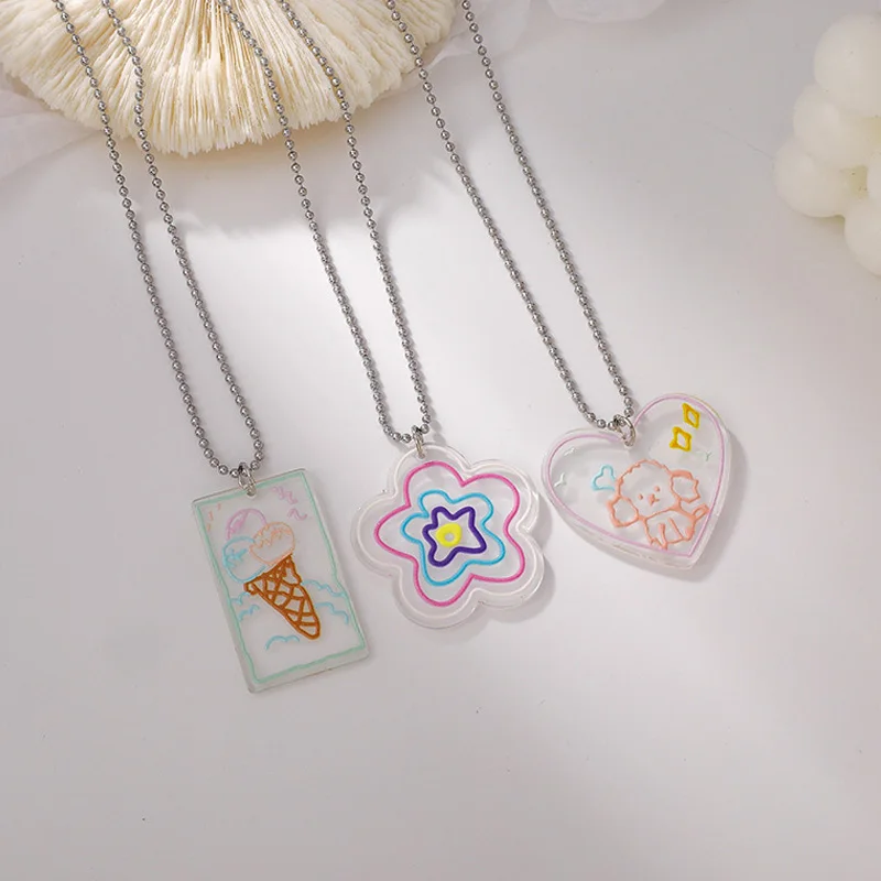 

3 Designs 1Pc Summer Cartoon Geometric Necklace Pendant Resin Jewelry Choker Necklace Trendy Necklace Chain Necklaces