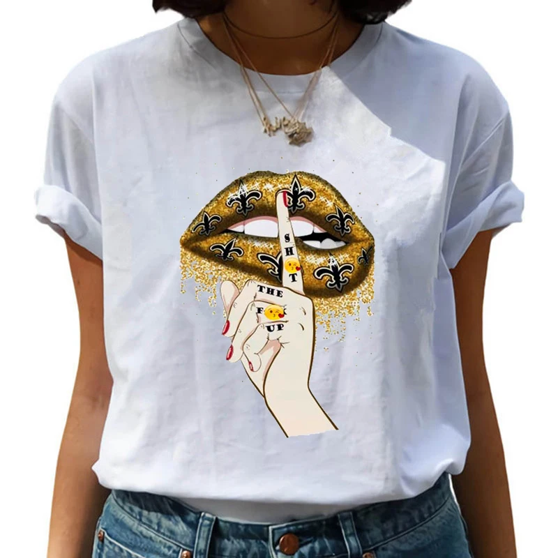 

2021 New Leopard Lips Women T Shirt Vogue Graphic Tops Shirt Base O-neck Sexy Tees Kiss Lip Funny Whisper Words Girls Tshirts