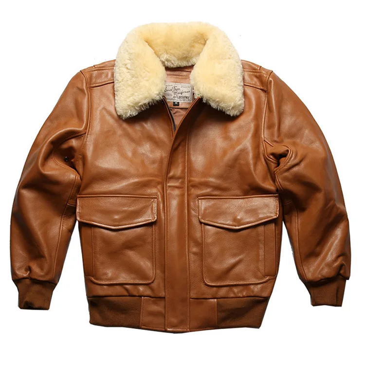 

2021 New European and American Flight Suit Genuine Leather Jacket Men's Sheepskin Collar Thickened First Layer Cowhide Jacket