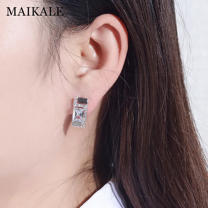 MAIKALE, классические серьги-гвоздики, золотой, серебряный цвет, белый AAA кубический цирконий, большие простые корейские серьги для женщин, подарки