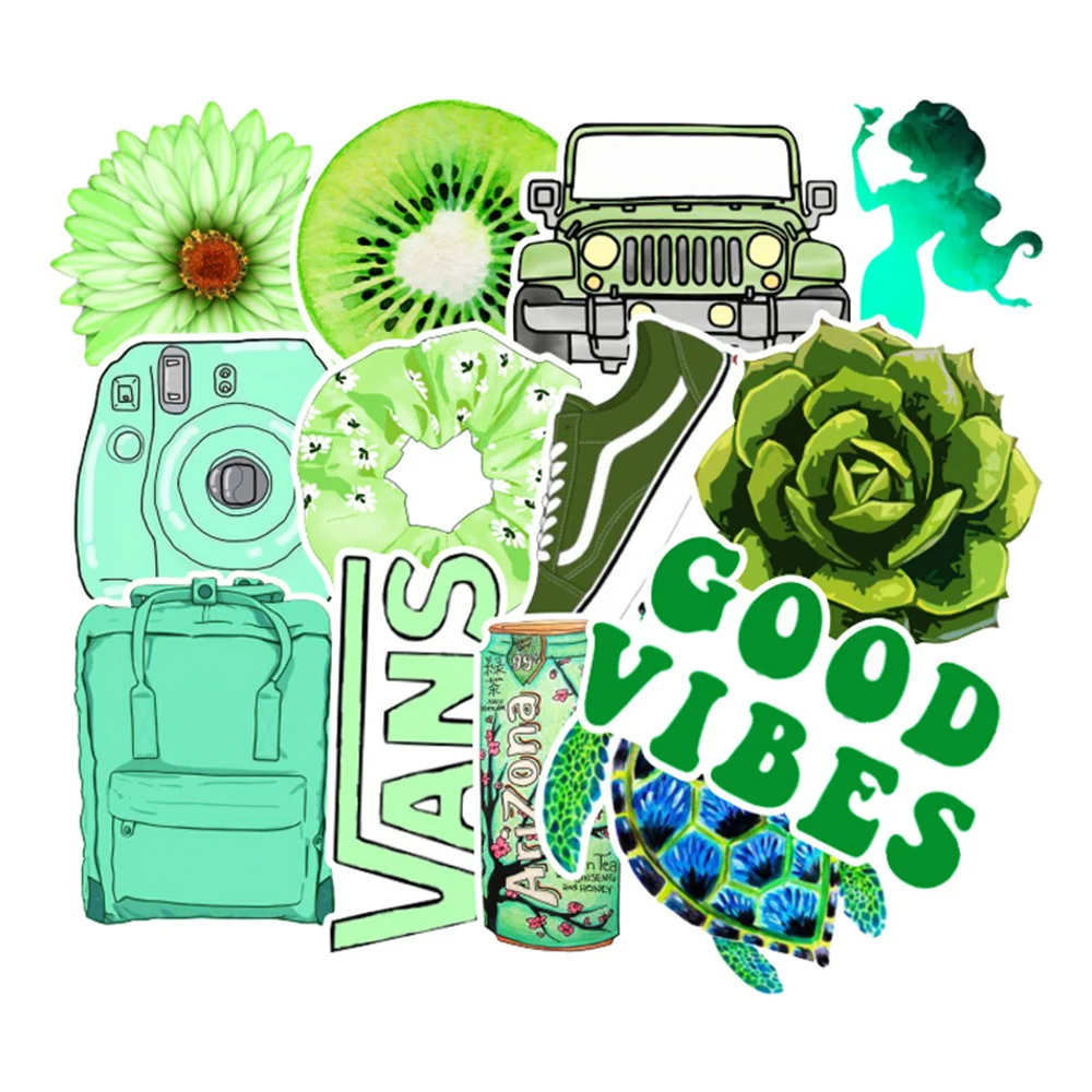 

10/30/50PCS Green Small Fresh DIY Graffiti Children Gift Diary Guitar Luggage Bicycle Water Cup Decorative Sticker Wholesale