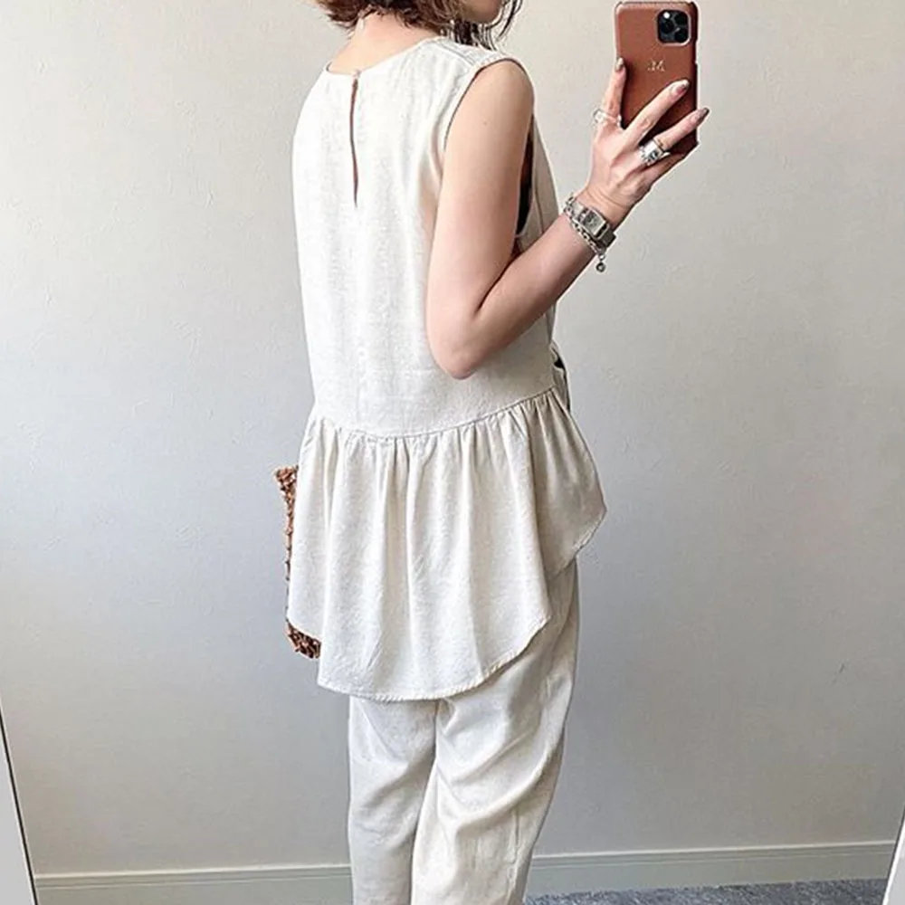 Женская Асимметричная блузка без рукавов однотонная офисная Длинная корейский и