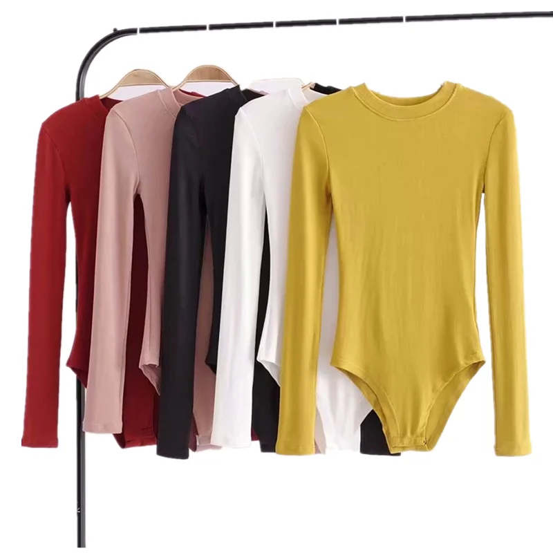 

Новый осенний тонкий очищающий небольшой комбинезон с круглым вырезом и длинным рукавом с узором в виде ямы со скрытой пряжкой женские модн...