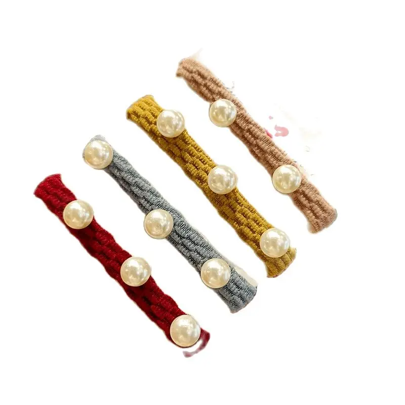 

New Bold High Elastic Imitation Pearl Jacquard Towel Ring Seamless Rubber Band Head Rope Girl's Hair Ring