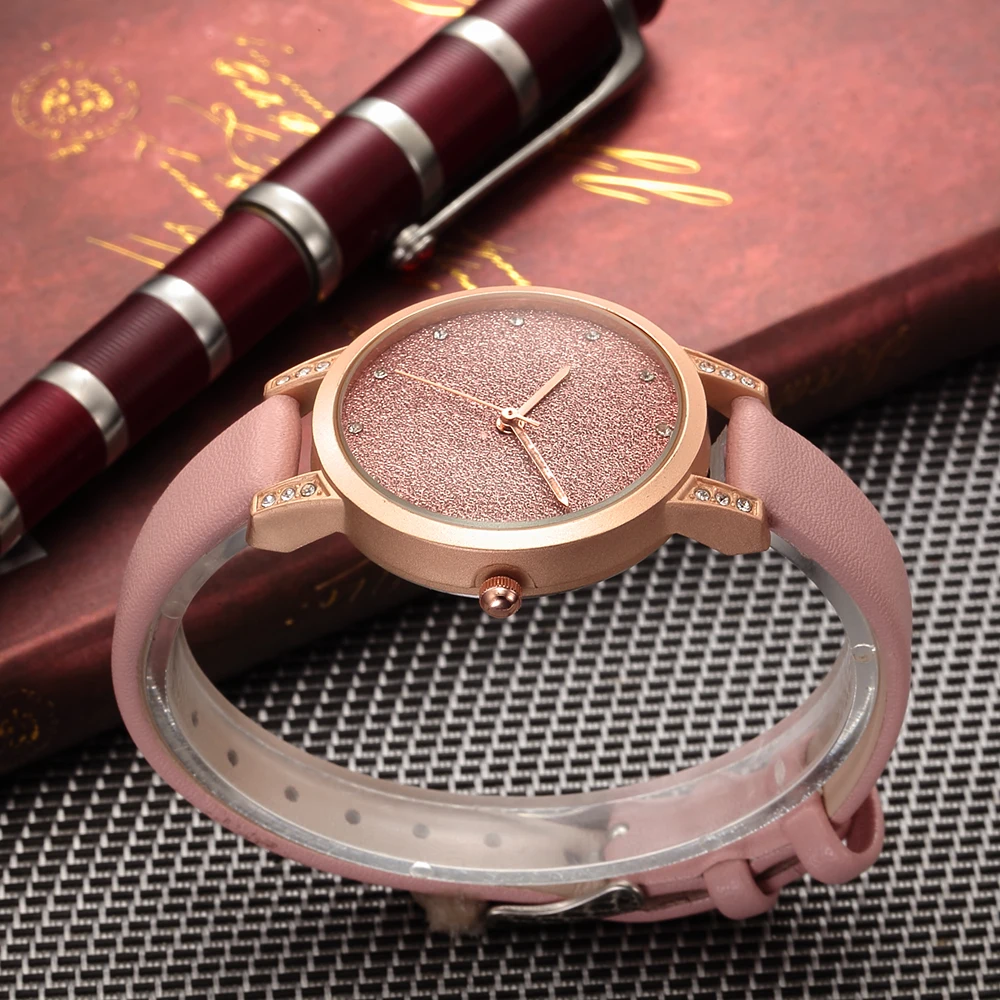 Женские наручные часы REBIRTH Роскошные водонепроницаемые с розовым кожаным