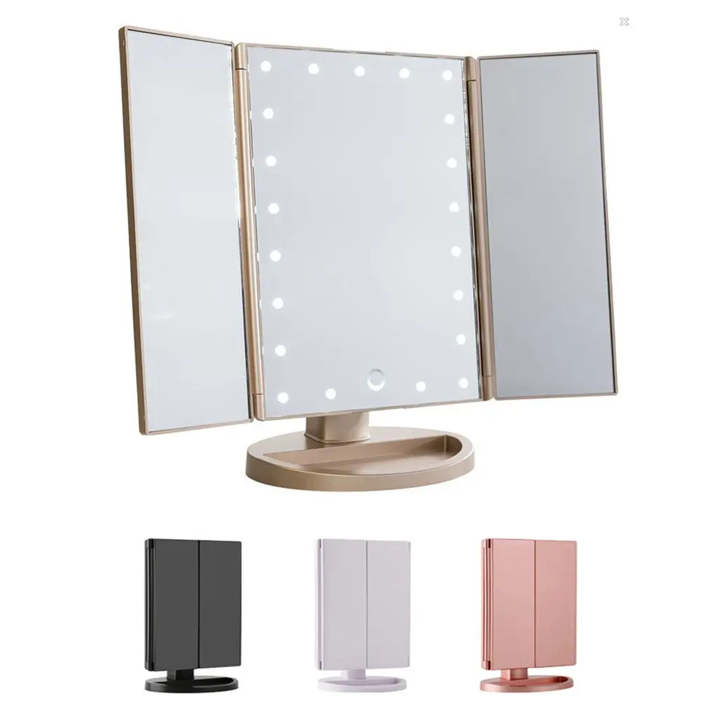 

Magnifying Desktop Vanity Mirror With Led Light Tri-fold Touch Dimming With 2/3 Times Mirror LED Desktop Storage Vanity Mirror
