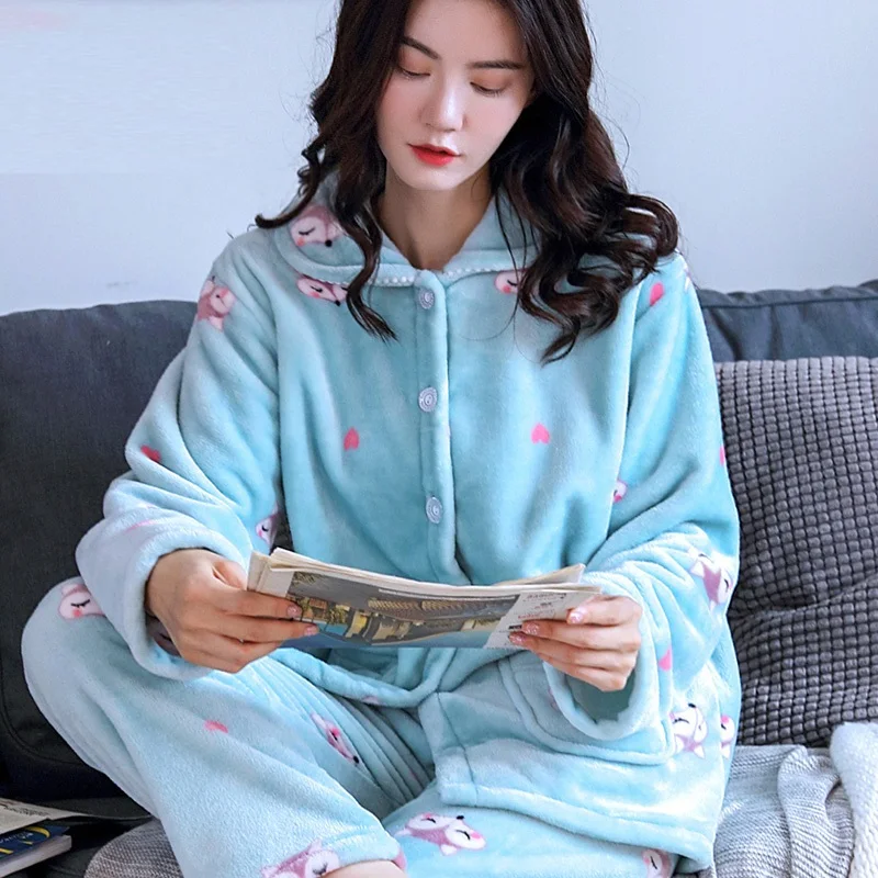 StyleL H5823 плюшевый женский Пижамный костюм женский уплотненный коралловый флис Домашняя одежда Ночная Рубашка Фланелевая пижама с длинными рукавами Осень-зима - Цвет: StyleL
