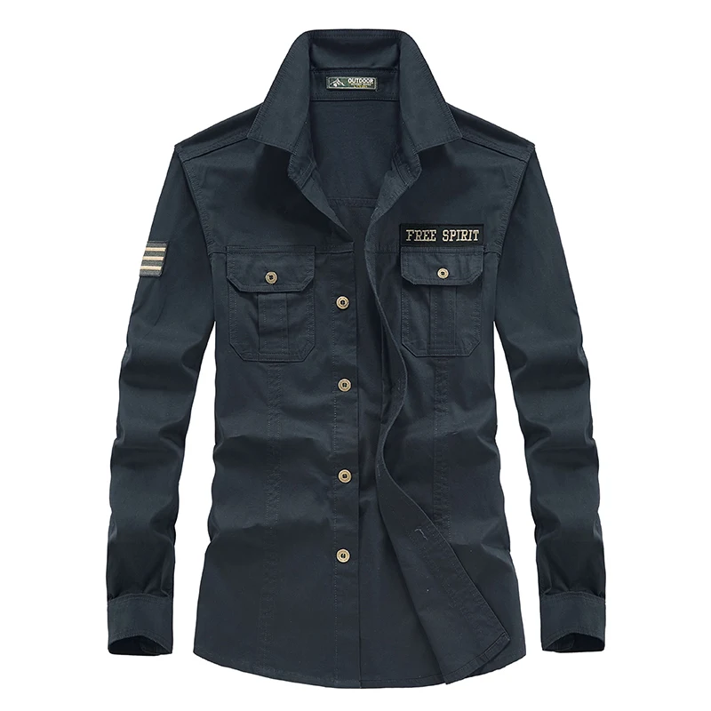 Мужская рубашка в стиле милитари Повседневная хлопковая длинная для отдыха