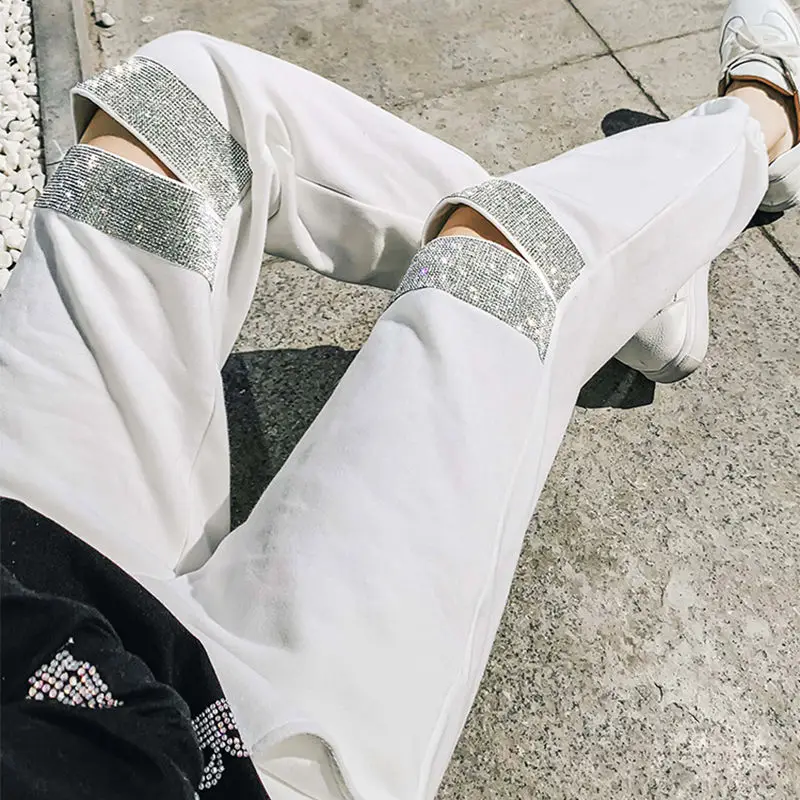 Женские брюки с блестками штаны заклепками Спортивные Повседневные блестящие