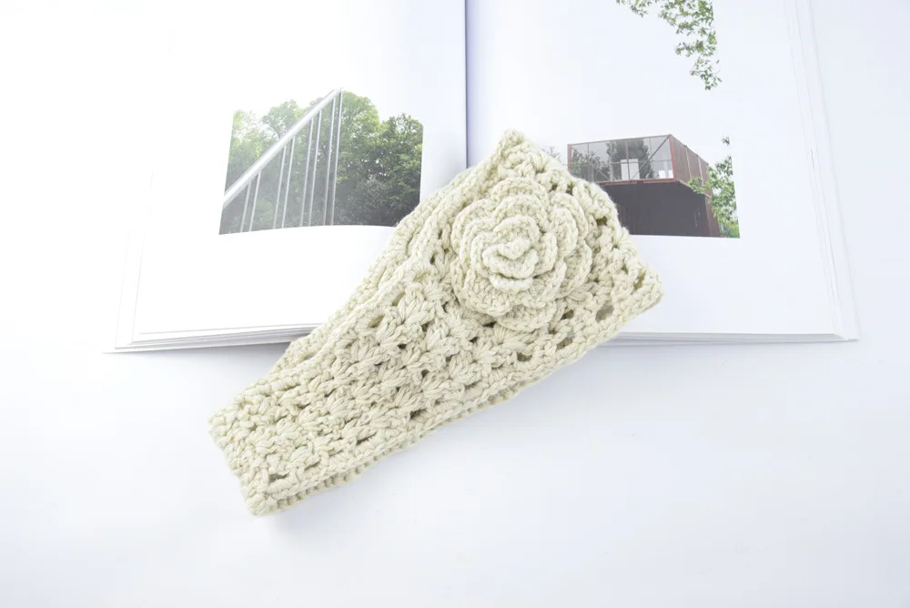 Полый Цветочный ободок для волос хиджаб шарф теплая акриловая шаль женский