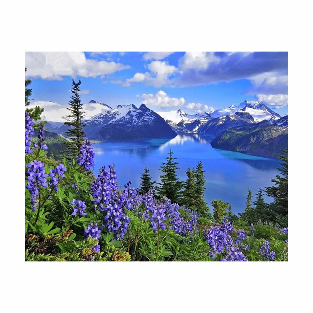 Алмазная 5D картина сделай сам из снега гор озера квадратная круглая стразы хобби