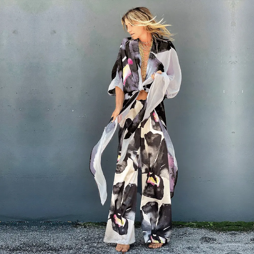 2021 Black Boho Printed Chiffon Top Plus Size Clothing For Women  Kimono Dress Ins Style Shirts Blouse Dresses Summer A796