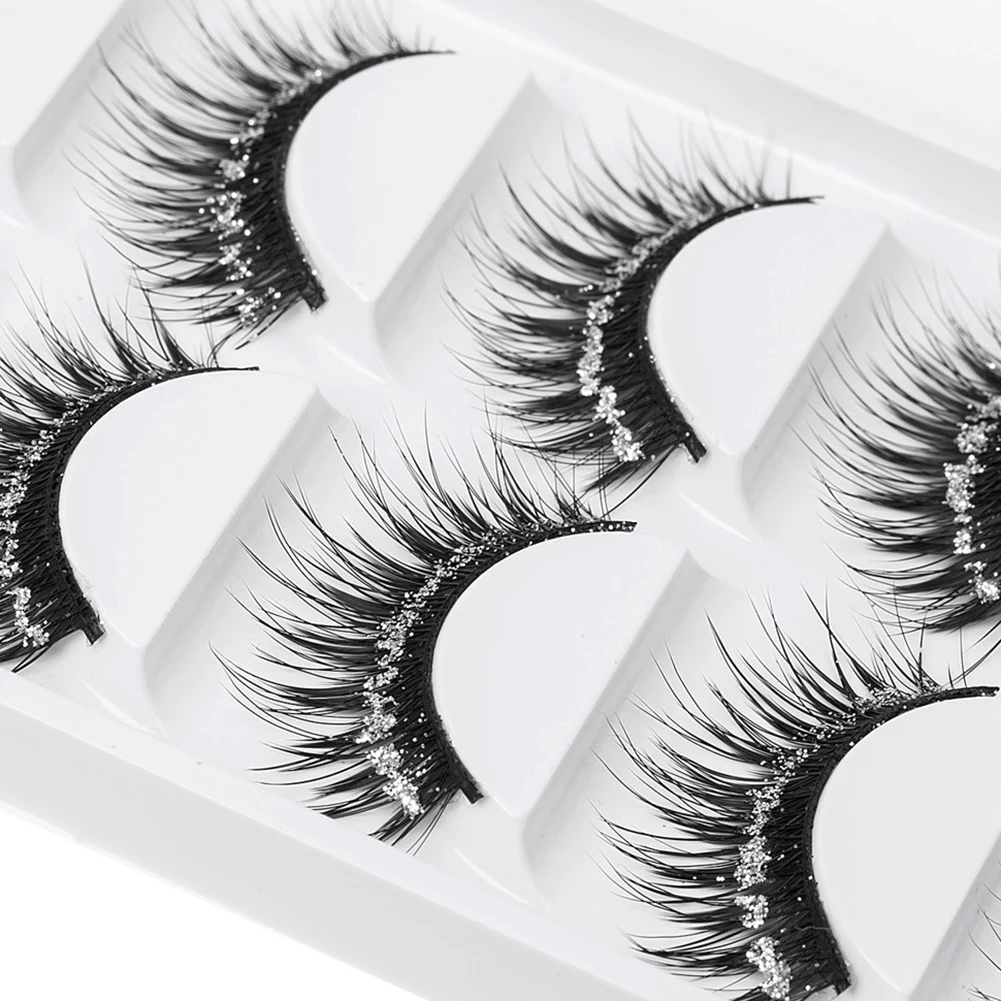 

5 Pairs Natural False Eyelashes Long Thick Glitter Artificial Eyelashes Soft Eyelash Extension Cosmetics Makeup Tool
