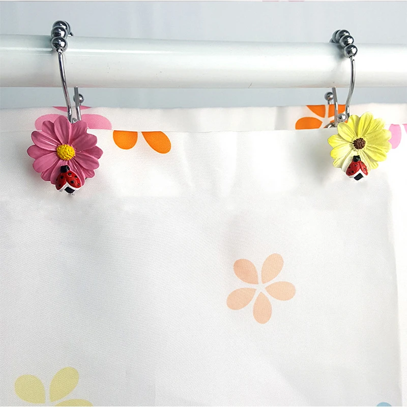 Ganchos de cortina de ducha con forma de Margarita de Ladybug, ganchos de cortina de ducha decorativos para ba&ntilde;o, ganchos dobles, gancho de cortina de Metal a prueba de &oacute;xido-5