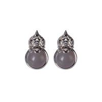 s925 sterling silver natural hetian smoke mauve jade stud earrings retro personality minimalism all match gourd womens earrings