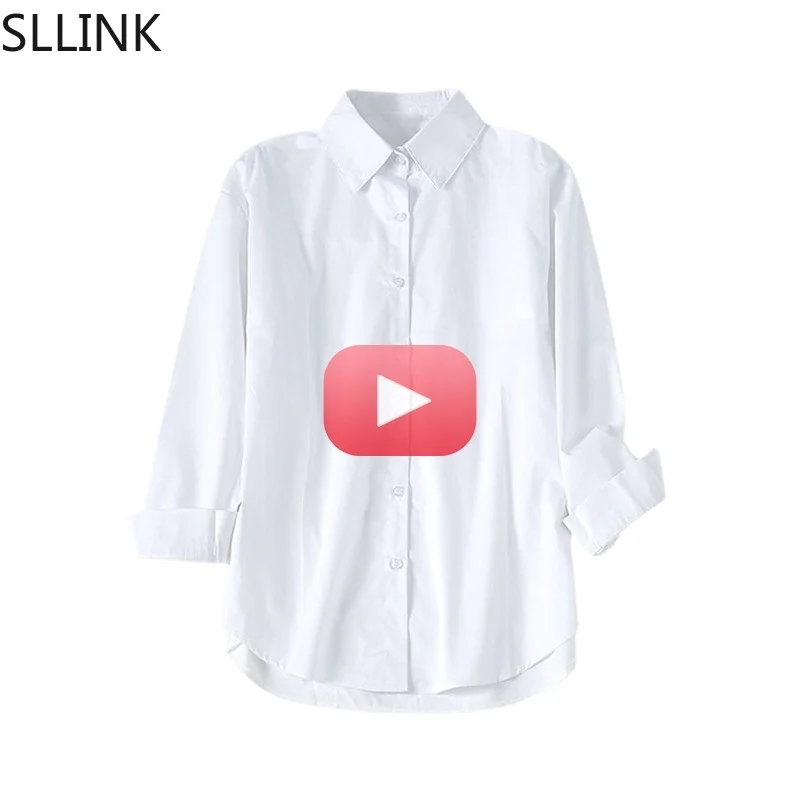 

C707-korean New Summer Concave White Shirt with Full Marks Casual Loose and Simple Basic Long Sleeve Shirt for Women