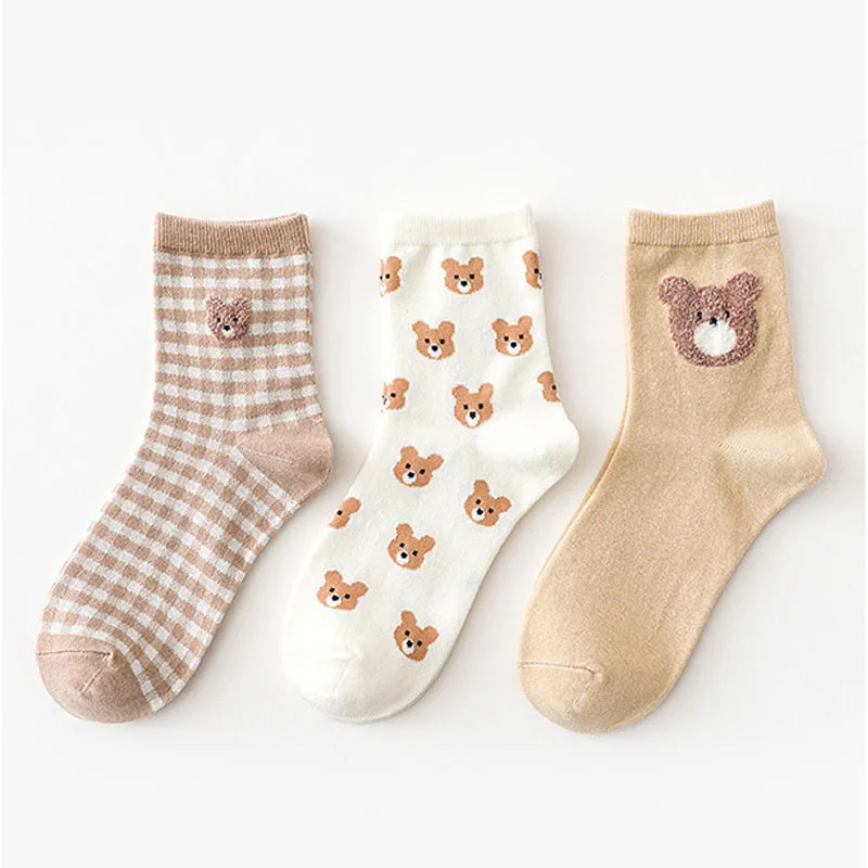 

Spring, Autumn and Winter Women's Cotton Tie Socks Fashion Bear Socks Cute Cartoon Women's Socks Harajuku Christmas Gift