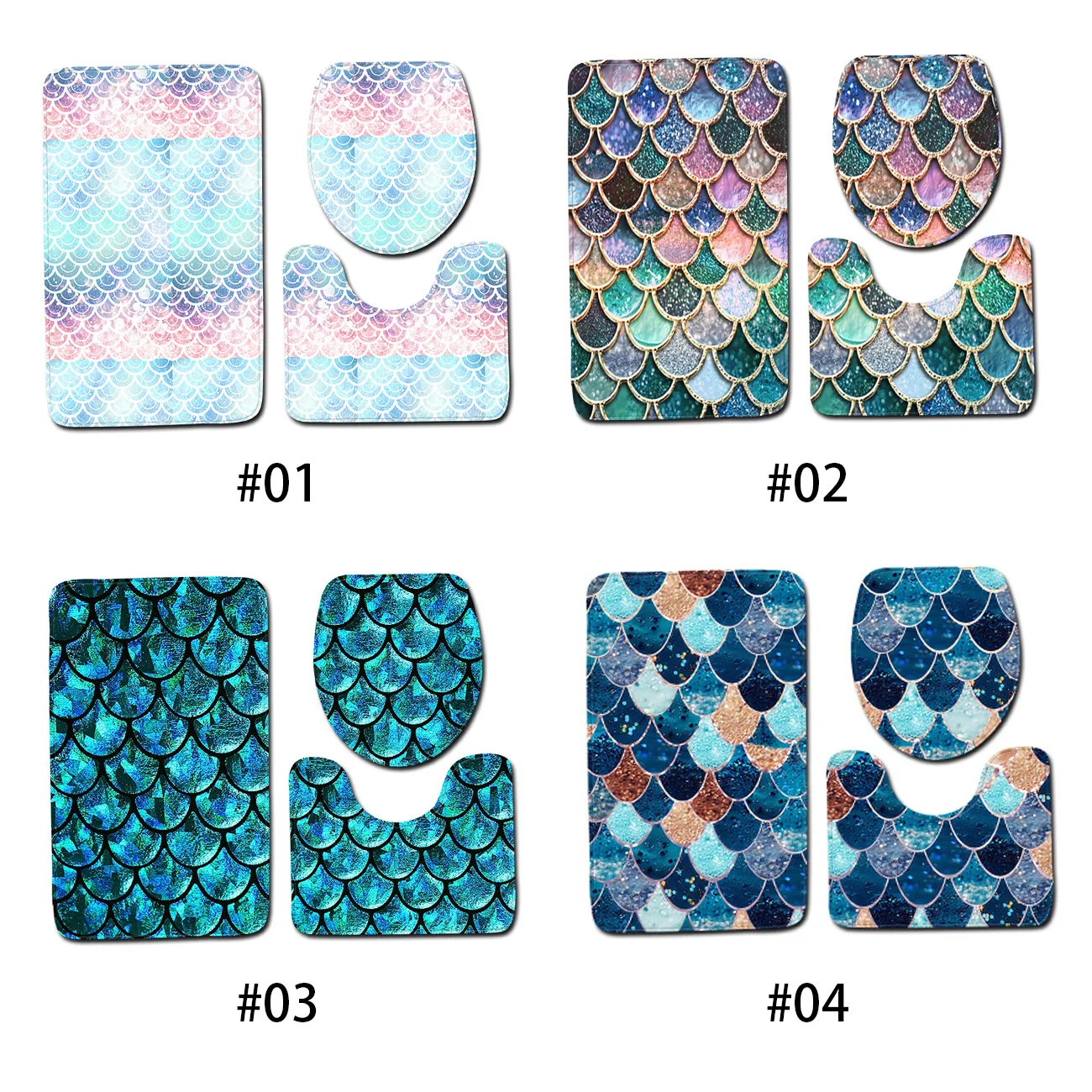 

3pcs Bathroom Mat Cover Coral Fleece Non-slip Fish Scale Bath Mat Accessories Bathroom Decoration Non-slip Mat