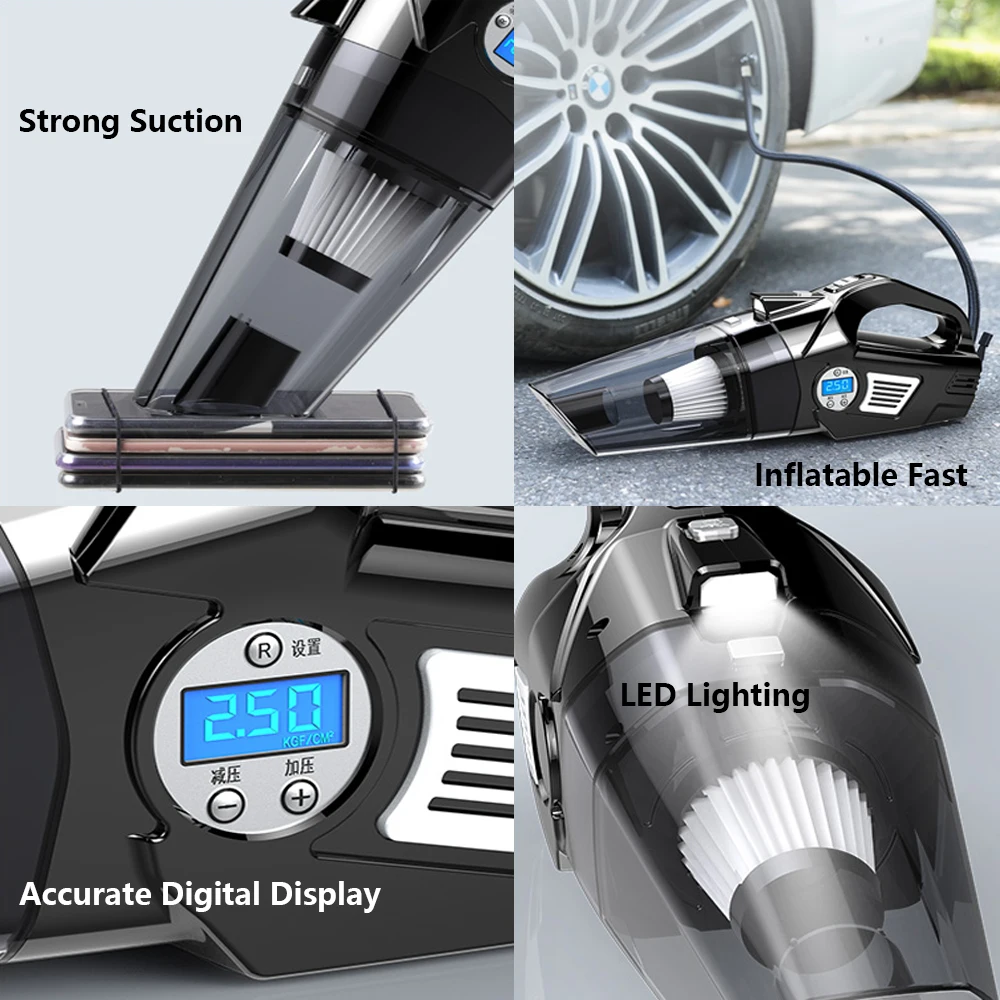 Многофункциональный насос для шин и автомобильный пылесос портативный