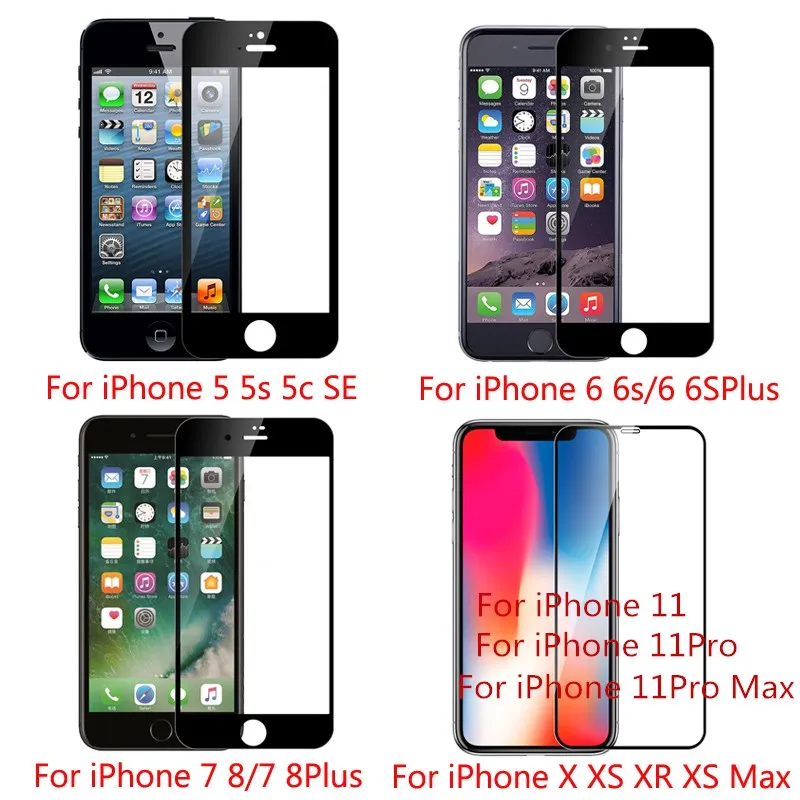 10 шт полное покрытие закаленное стекло для iPhone 11 pro XR X XS MAX Защита экрана для iPhone 7 8 6 6S plus 5S защитная пленка
